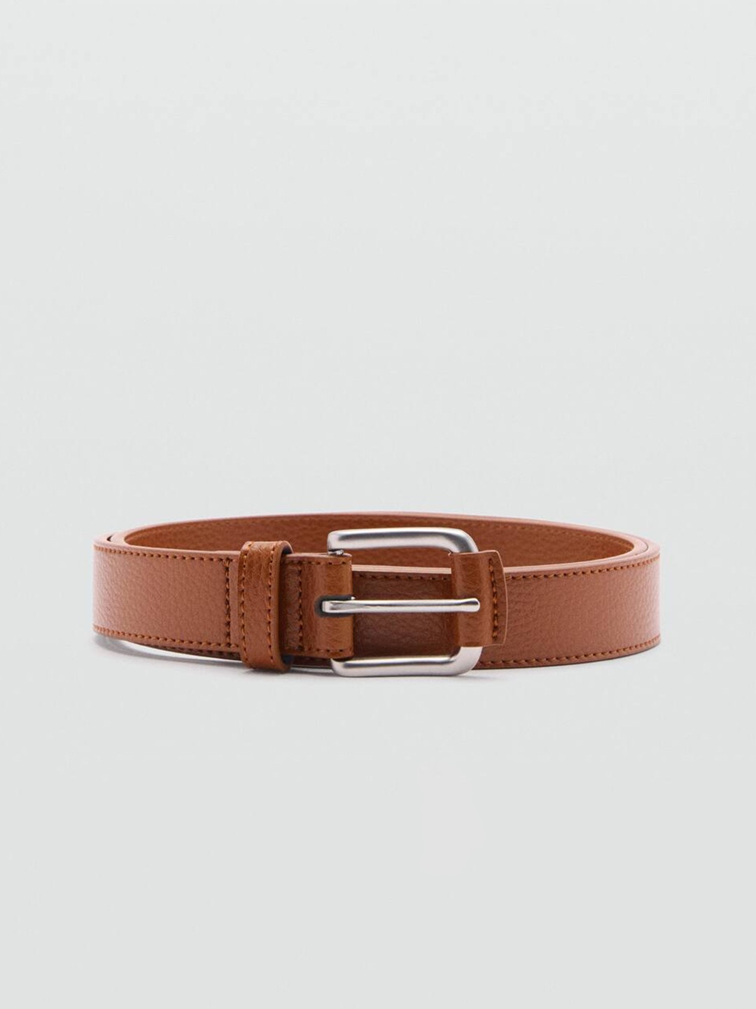 

MANGO MAN Men Textured Leather Buckle Belt, Brown