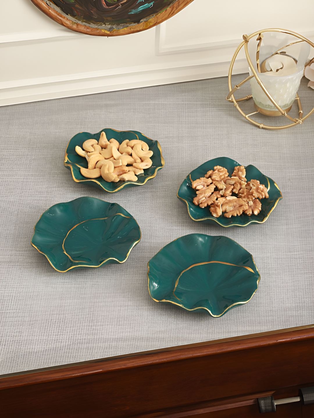 

TIED RIBBONS Green 4 Pieces Ceramic Easy to Clean Food Platter