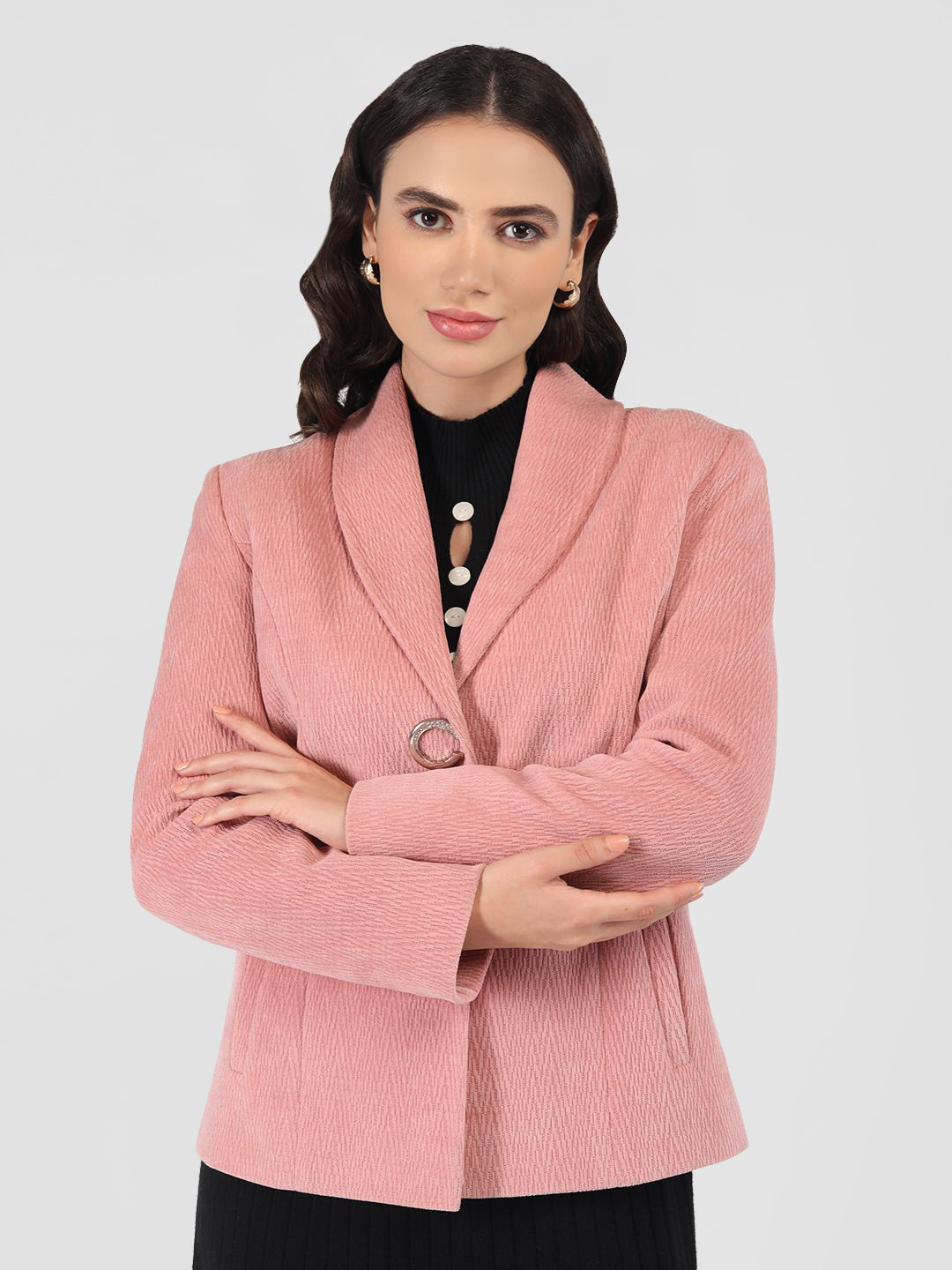 

LURE URBAN Women Notched Lapel Single-Breasted Overcoat, Pink