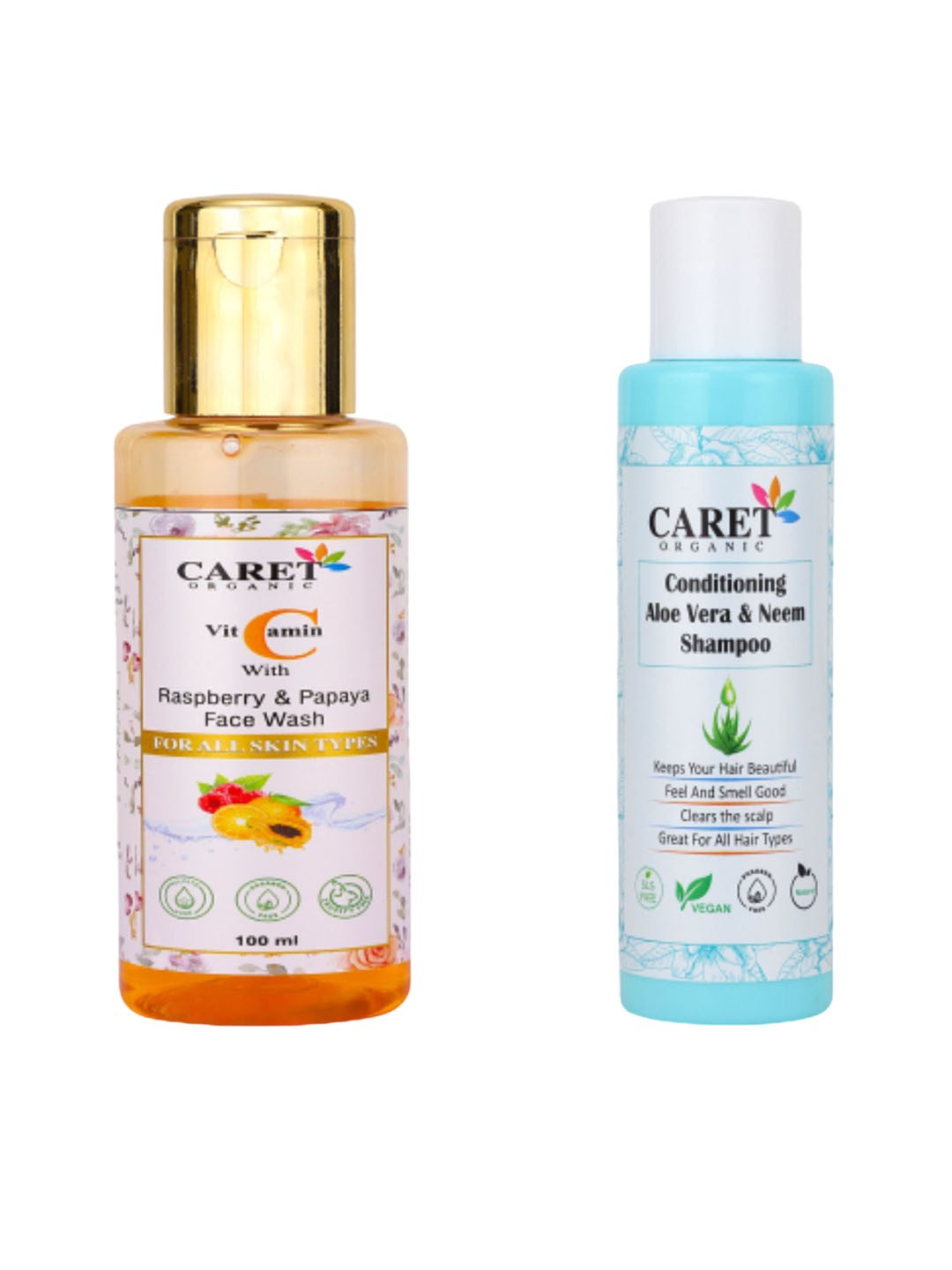

CARET ORGANIC Vitamin C Face Wash & Aloevera & Neem Shampoo Combo-100ml Each, White