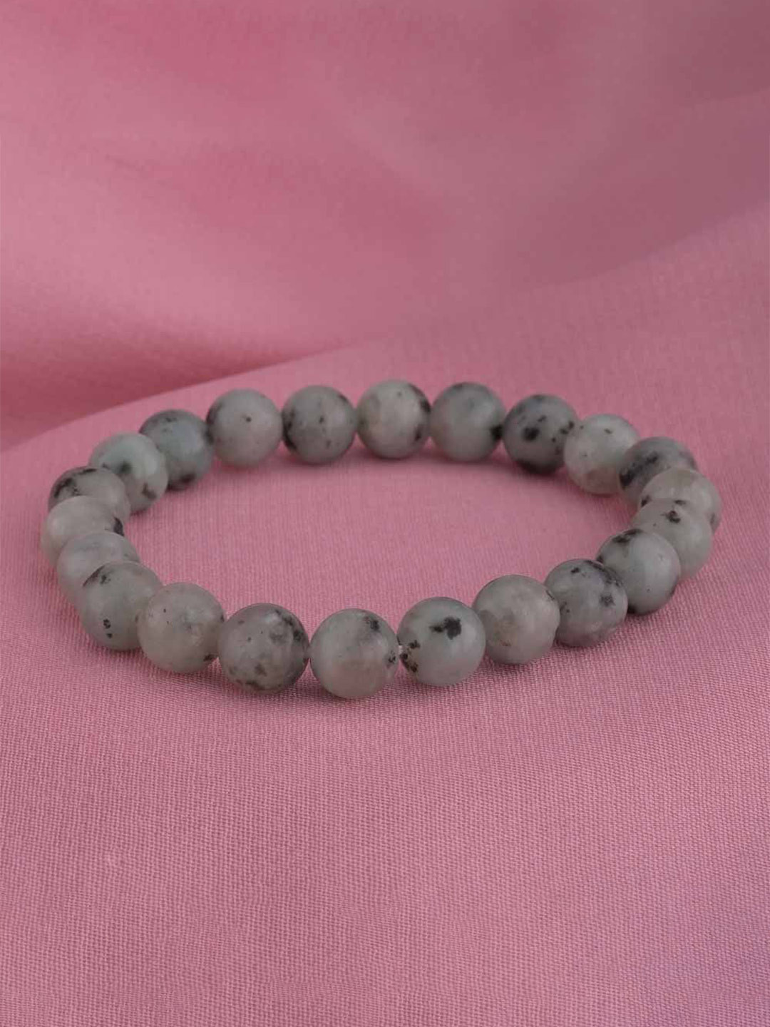 

PALMONAS Men Stainless Steel Labradorite Beaded Elasticated Bracelet, Grey