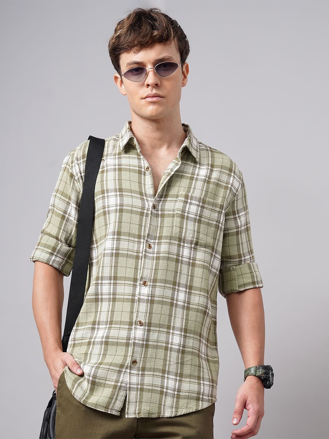 

British Club Men Standard Tartan Checks Opaque Checked Casual Shirt, Green