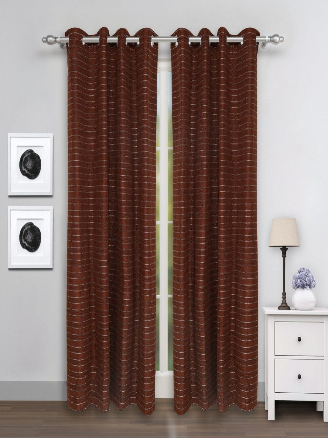 

Myntra Elegant Homes Brown & White 2 Pieces Striped Room Darkening Door Curtain