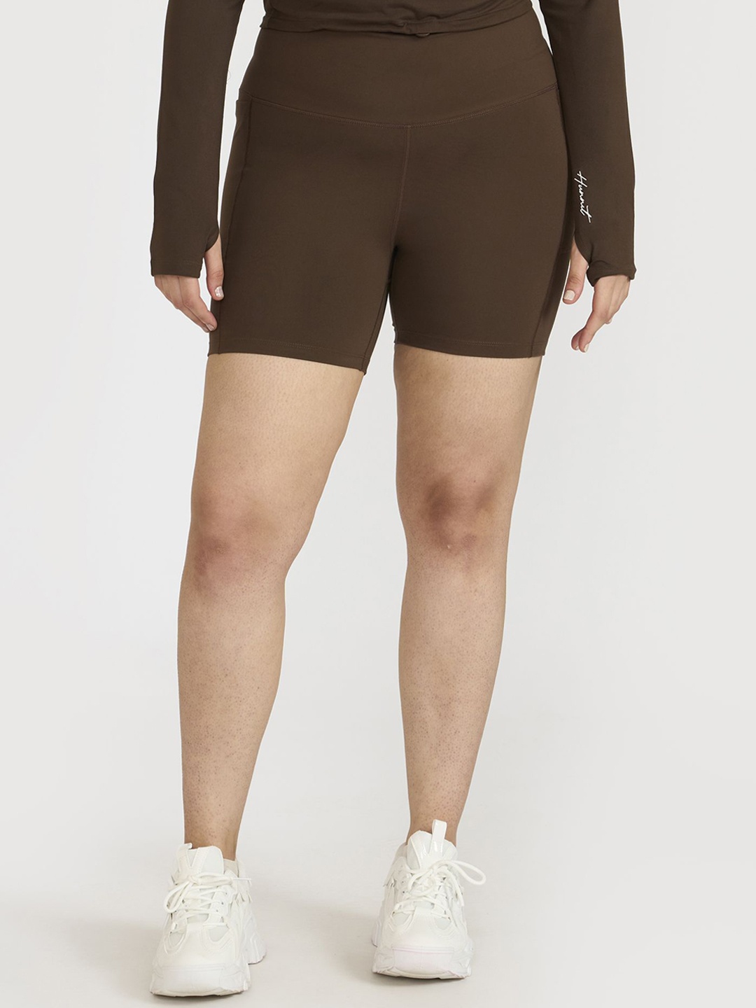 

Hunnit Zen Cycling Slim Fit High Rise Training Shorts, Brown