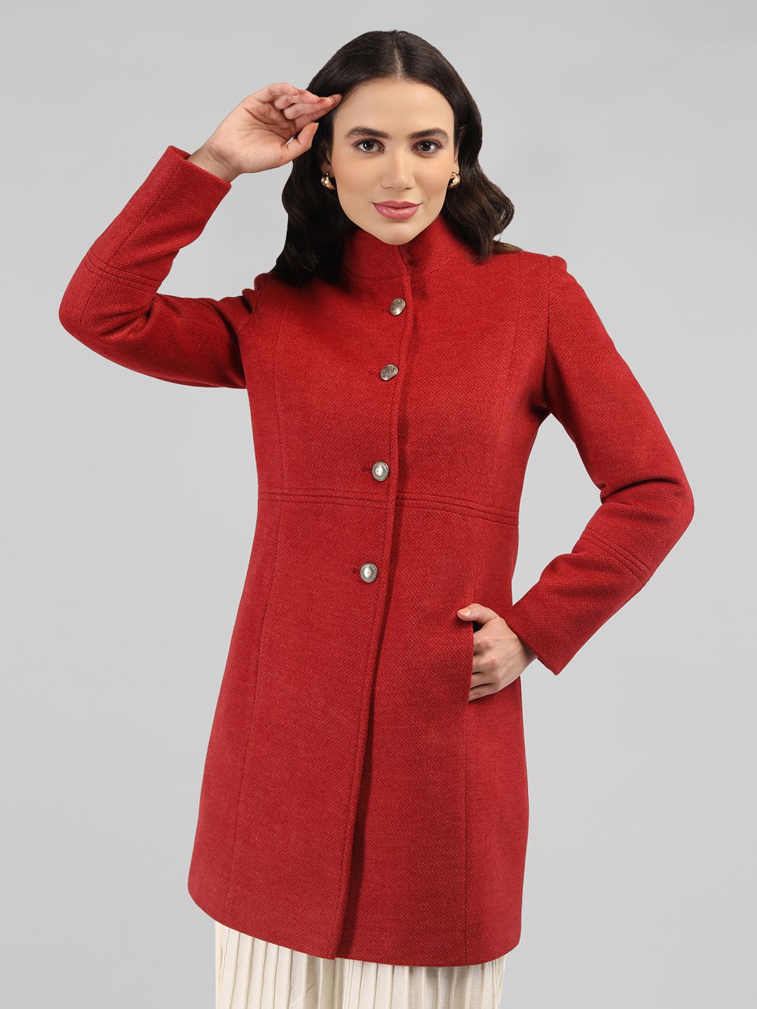 

LURE URBAN Women Single Breasted Woollen Overcoat, Red