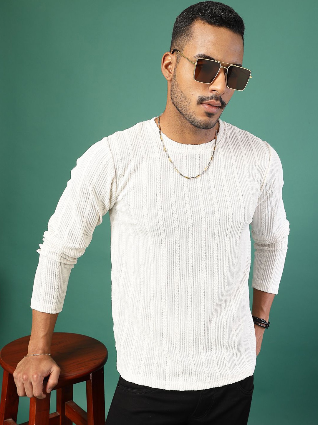 

Rigo Men Self Design Round Neck Slim Fit T-shirt, White