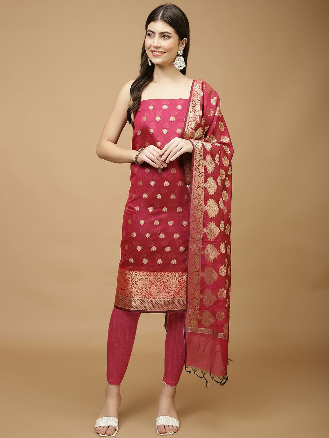 

Meena Bazaar Art Silk Unstitched Dress Material, Magenta