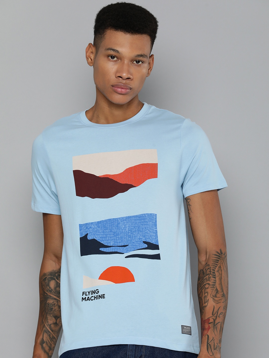 

Flying Machine Pure Cotton Graphic Printed T-shirt, Blue