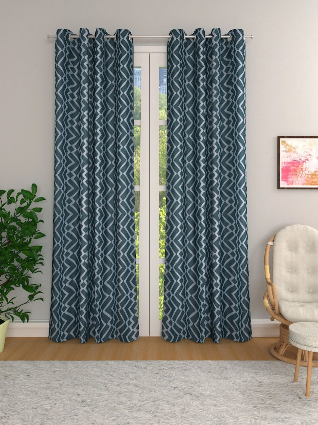 

Myntra Elegant Homes Green 2 Pieces Geometric Printed Room Darkening Door Curtains