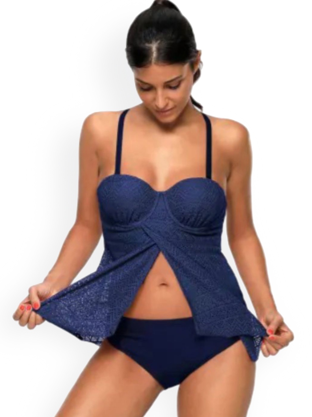 

ANGEL CROSHET Women Lace Swim Tankini Set, Blue