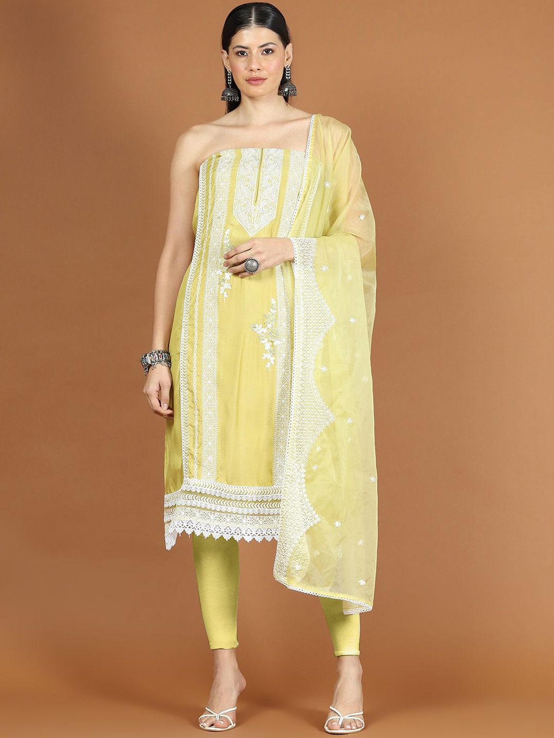 

Meena Bazaar Embroidered Art Silk Unstitched Dress Material, Yellow