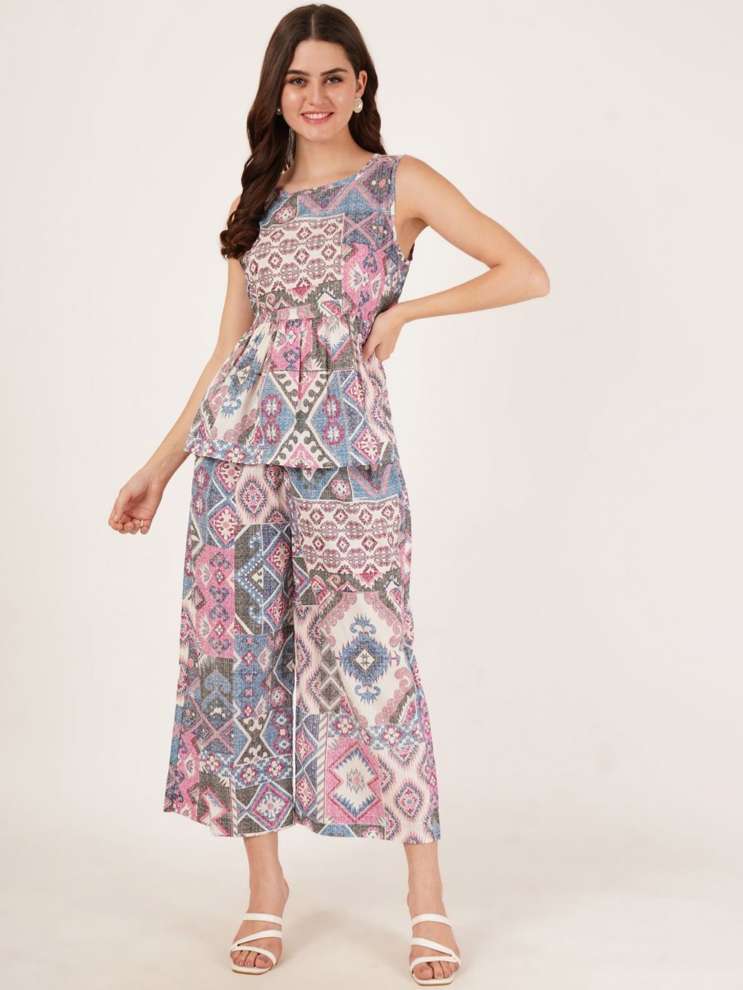 

COTLAND FASHION Printed Pure Cotton Tunic With Trouser Co-Ords, Pink