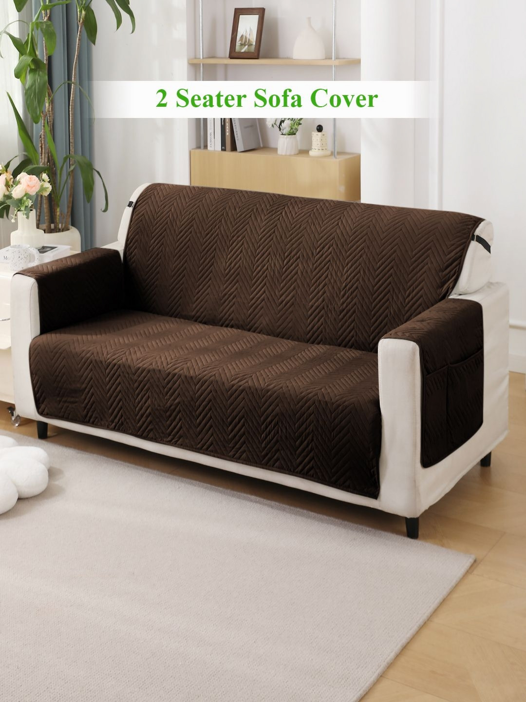 

HOKIPO Brown Self Design 2 Seater Sofa Cover With Arms