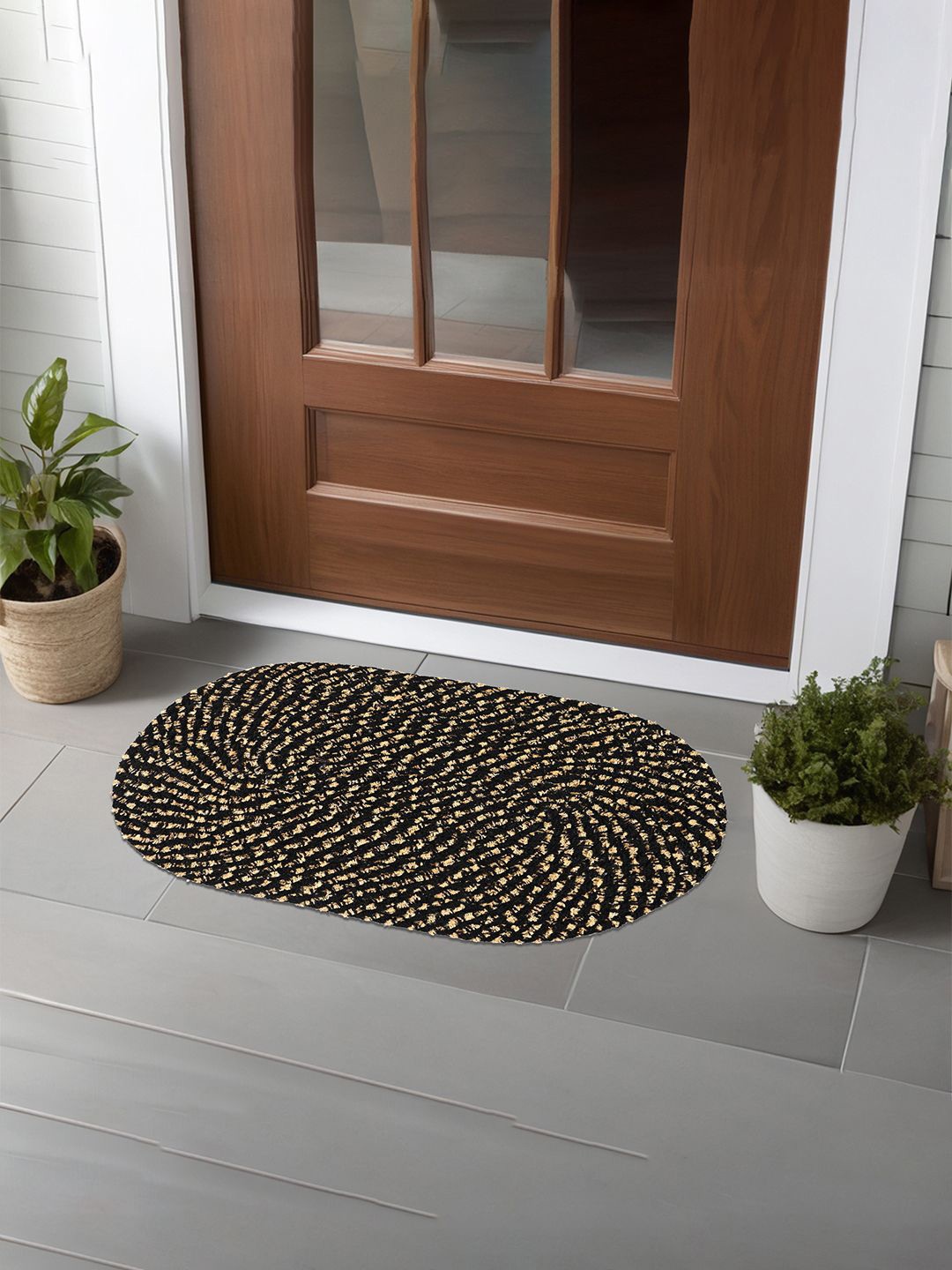 

Kuber Industries Black 6 Pieces Textured Cotton Anti-Slip Doormats