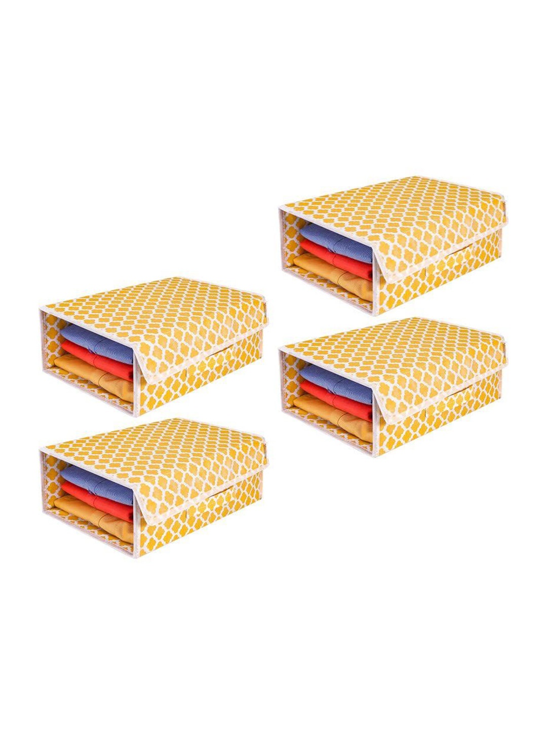 

prettykrafts Yellow & White 4 Pieces Printed Reusable Multi-Utility Organisers