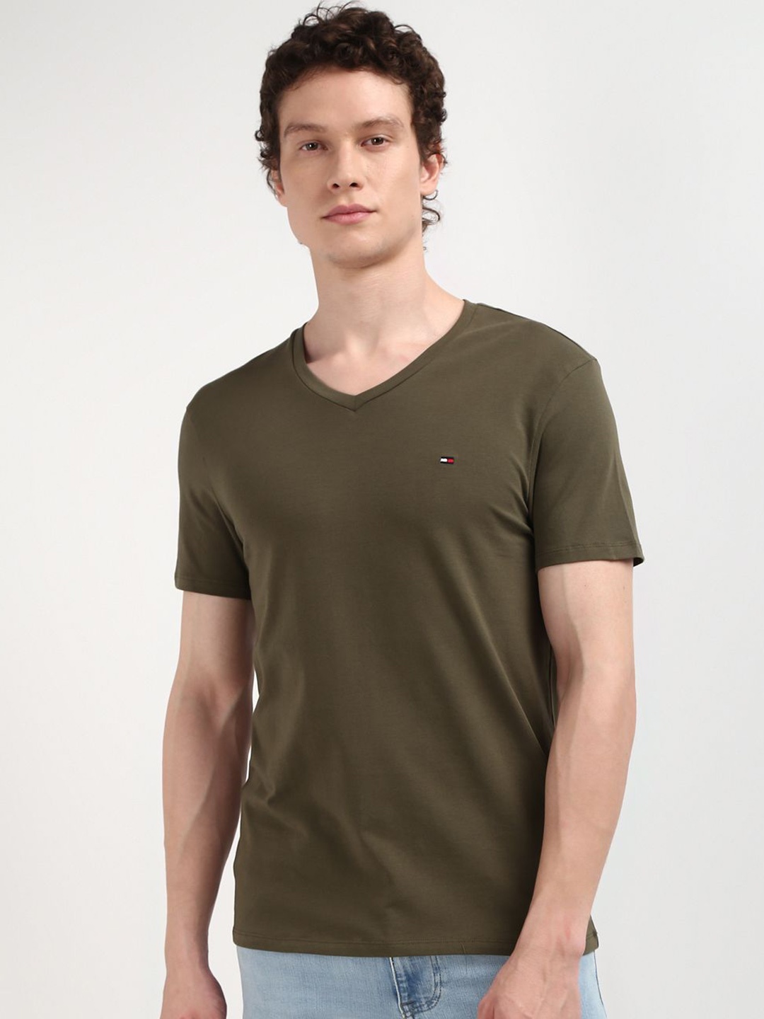 

Tommy Hilfiger Men Solid V-Neck T-shirt, Olive
