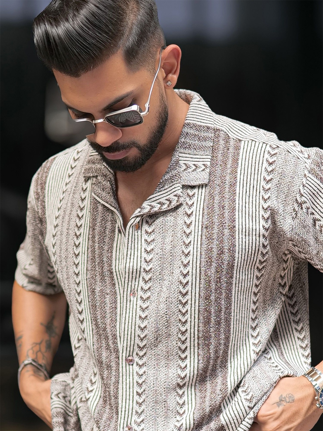

Maniac Men Comfort Opaque Striped Casual Shirt, Brown