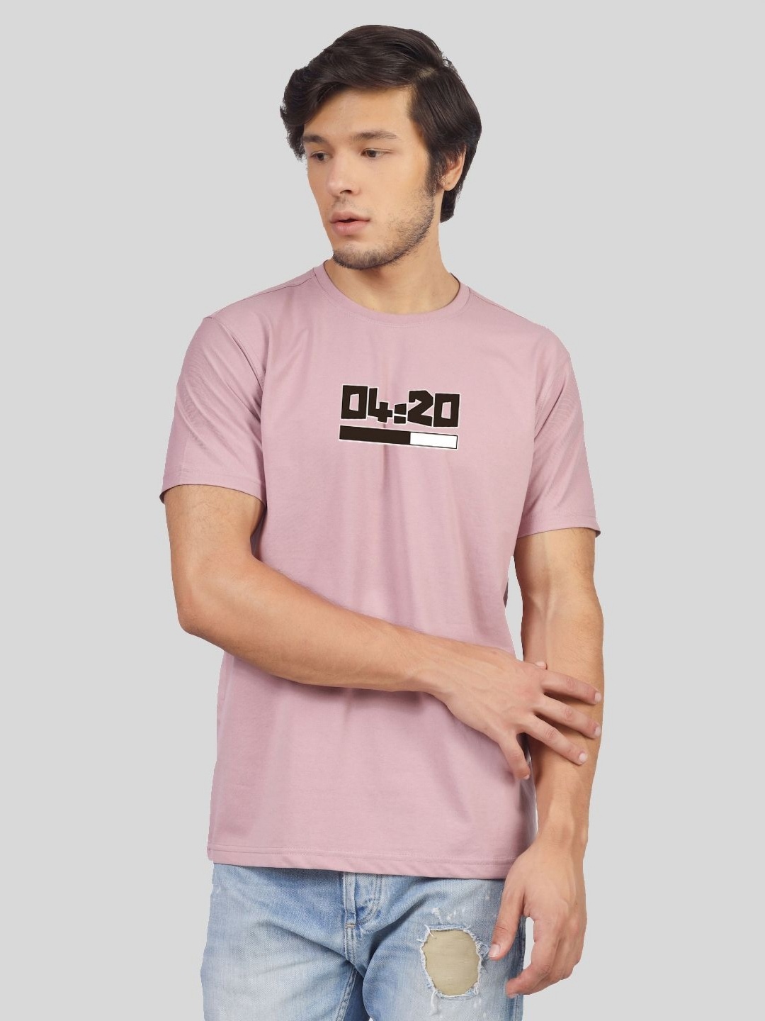 

Greylongg Men Graphic Printed Round Neck Cotton T-shirt, Purple