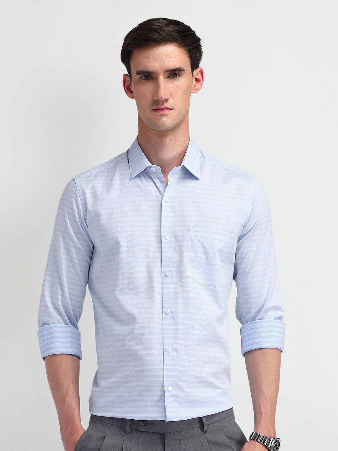 

Arrow Men Modern Slim Fit Opaque Checked Formal Shirt, Blue