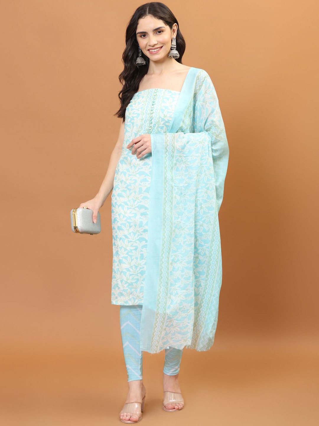 

Meena Bazaar Printed Unstitched Dress Material, Blue