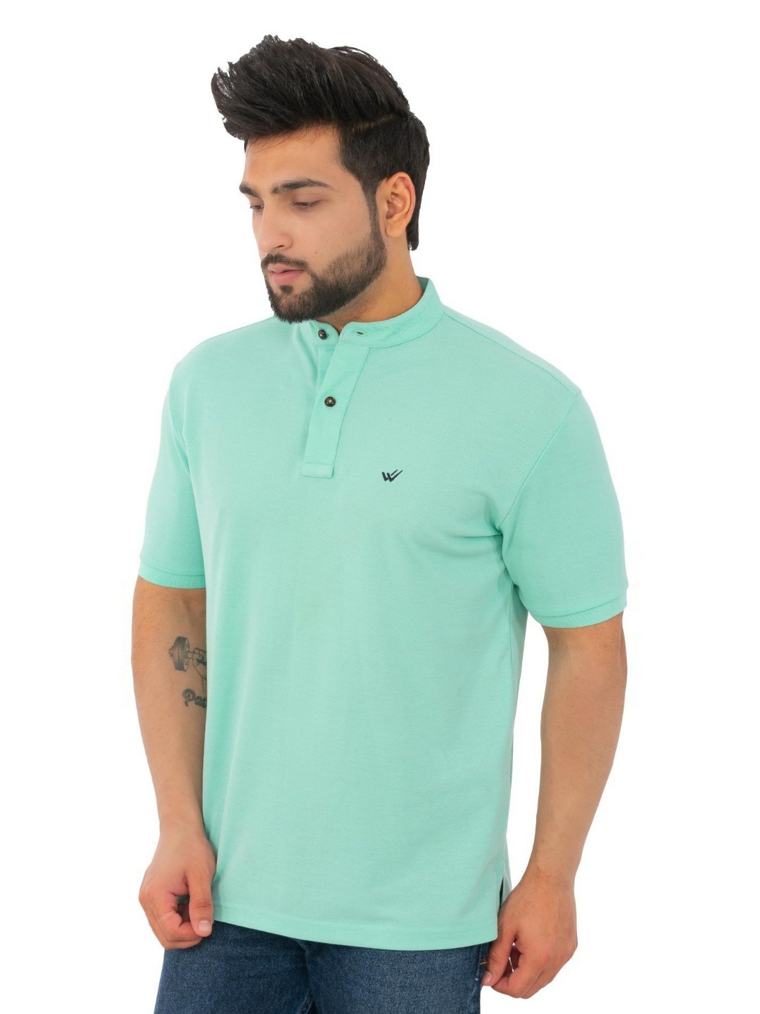 

WILD COPS Men Henley Neck T-shirt, Turquoise blue