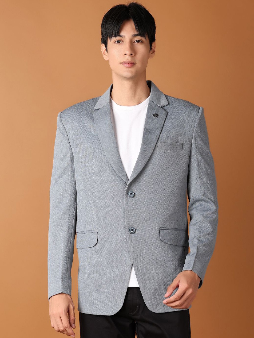 

V-Mart Notched Lapel Self Design Single Breasted Casual Blazer, Grey