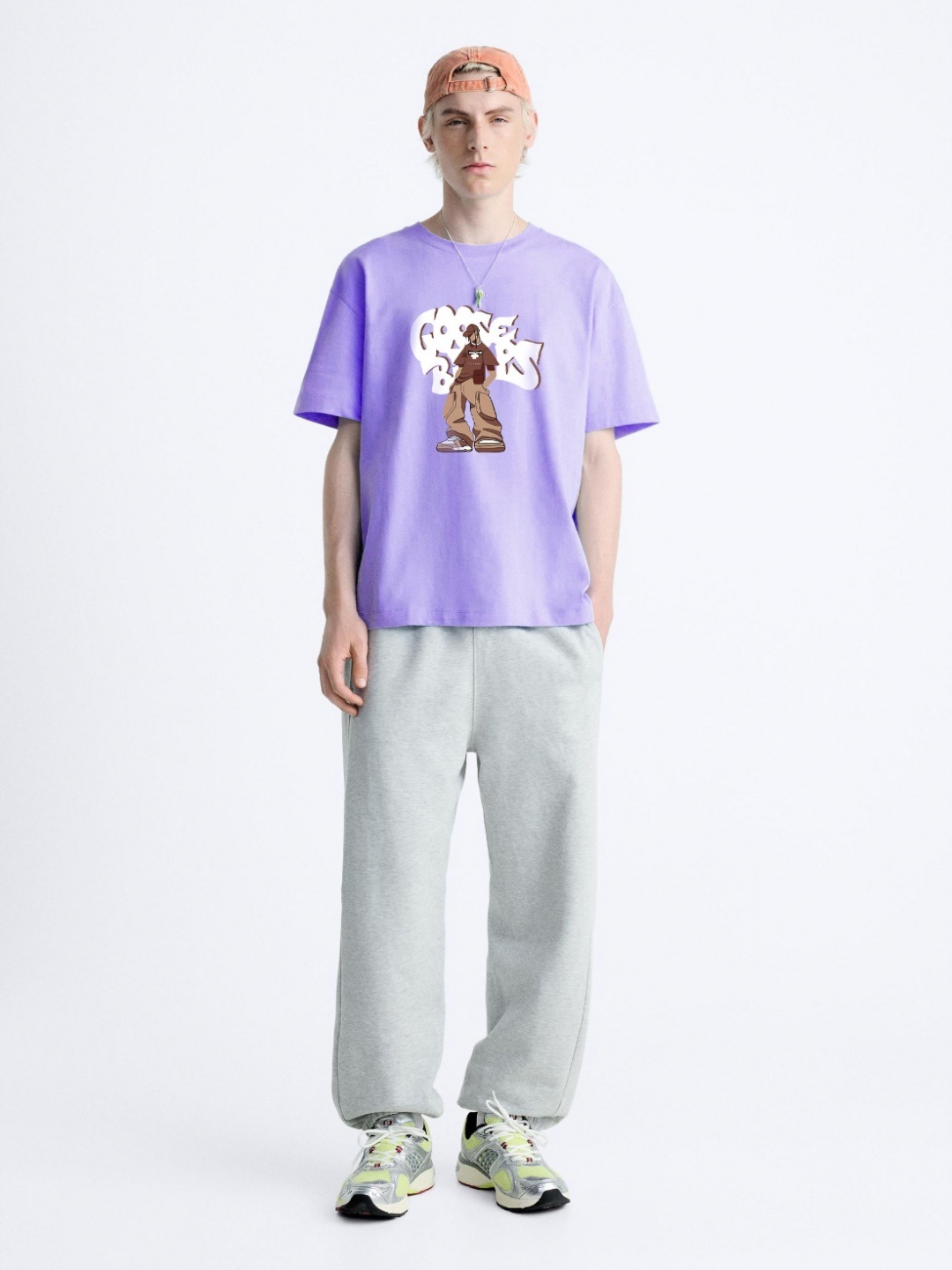 

MISCHIEF MONKEY Women Drop-Shoulder Sleeves Applique T-shirt, Lavender