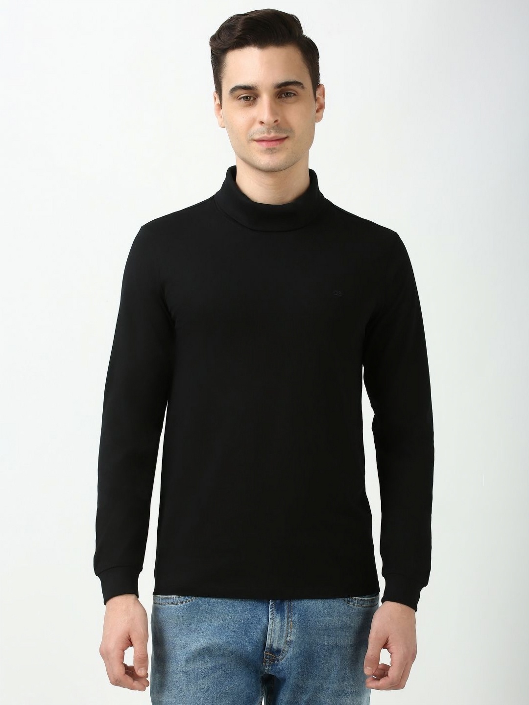 

Peter England Casuals Men Solid Turtle Neck Cotton T-shirt, Black