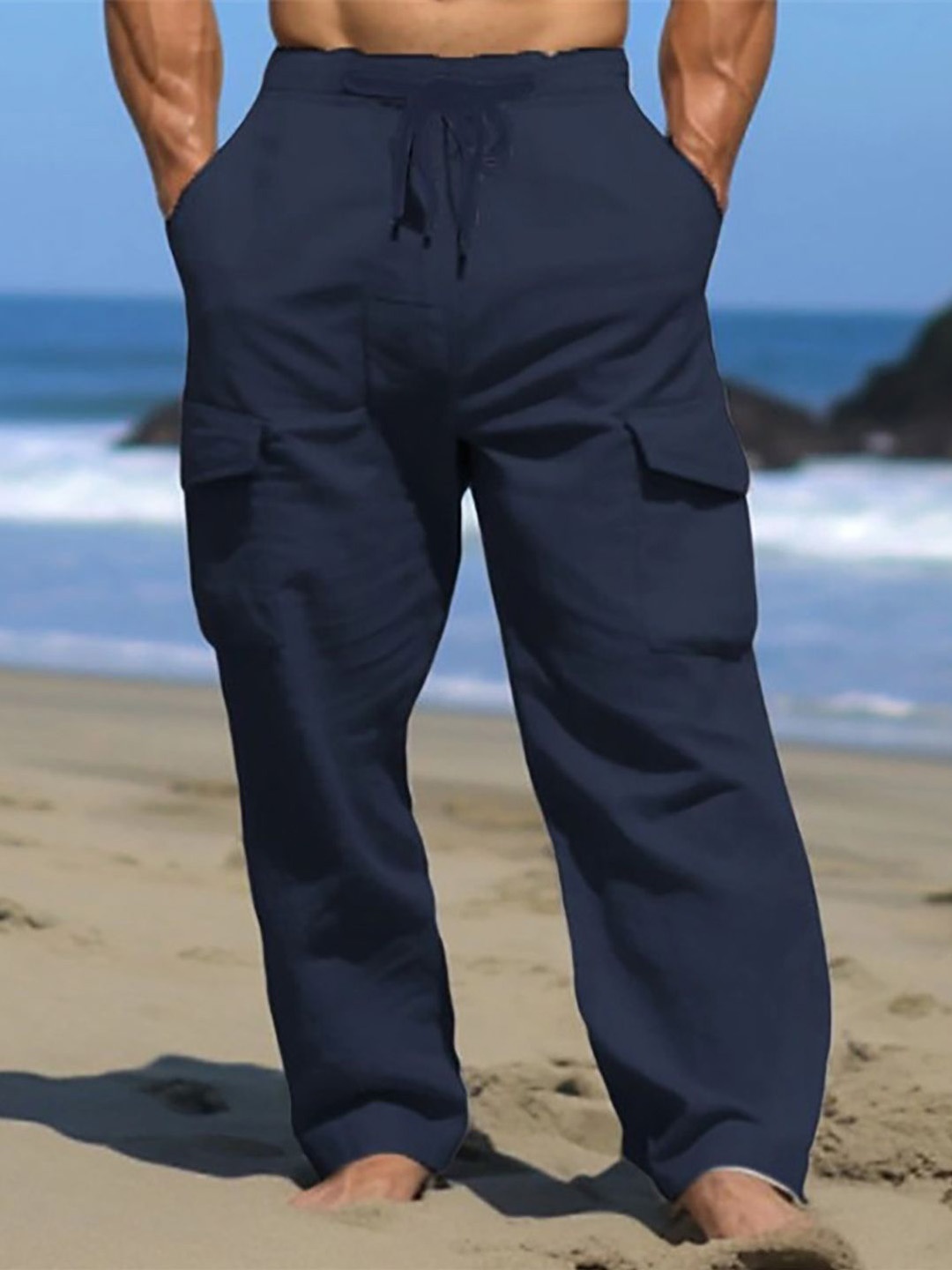 

StyleCast x Revolte Men Straight Fit Cotton Pleated Cargos Trousers, Navy blue