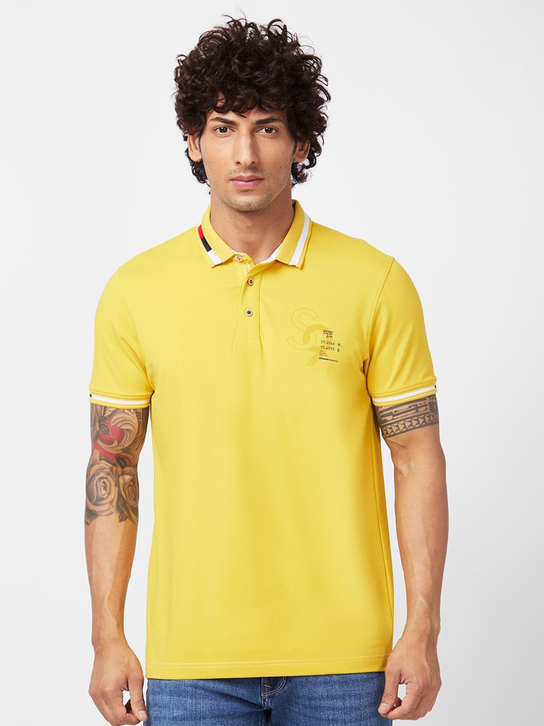 

SPYKAR Polo Collar Slim Fit Cotton Casual T-Shirt, Yellow