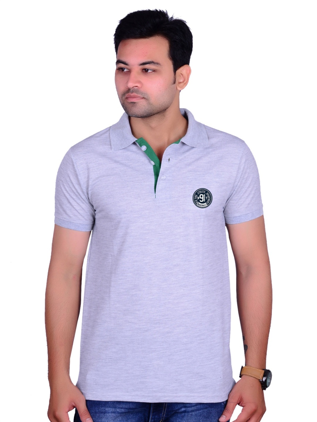 

LA MILANO Men Polo Collar Applique Slim Fit T-shirt, Silver
