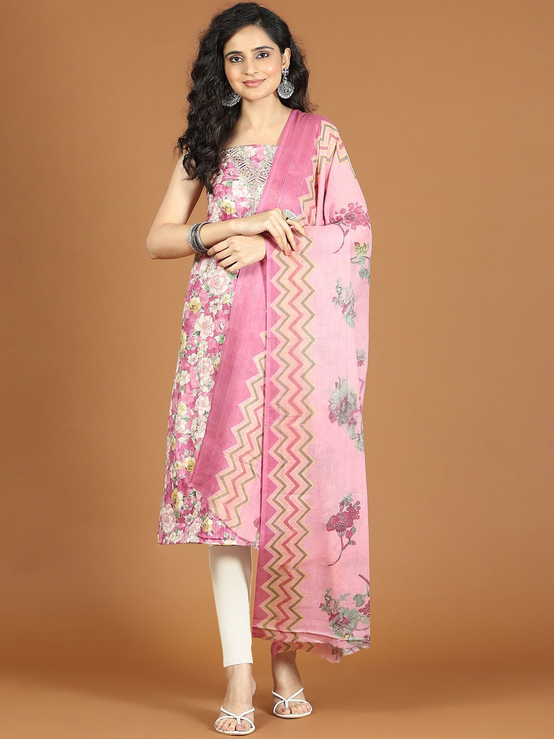 

Meena Bazaar Printed Unstitched Dress Material, Pink