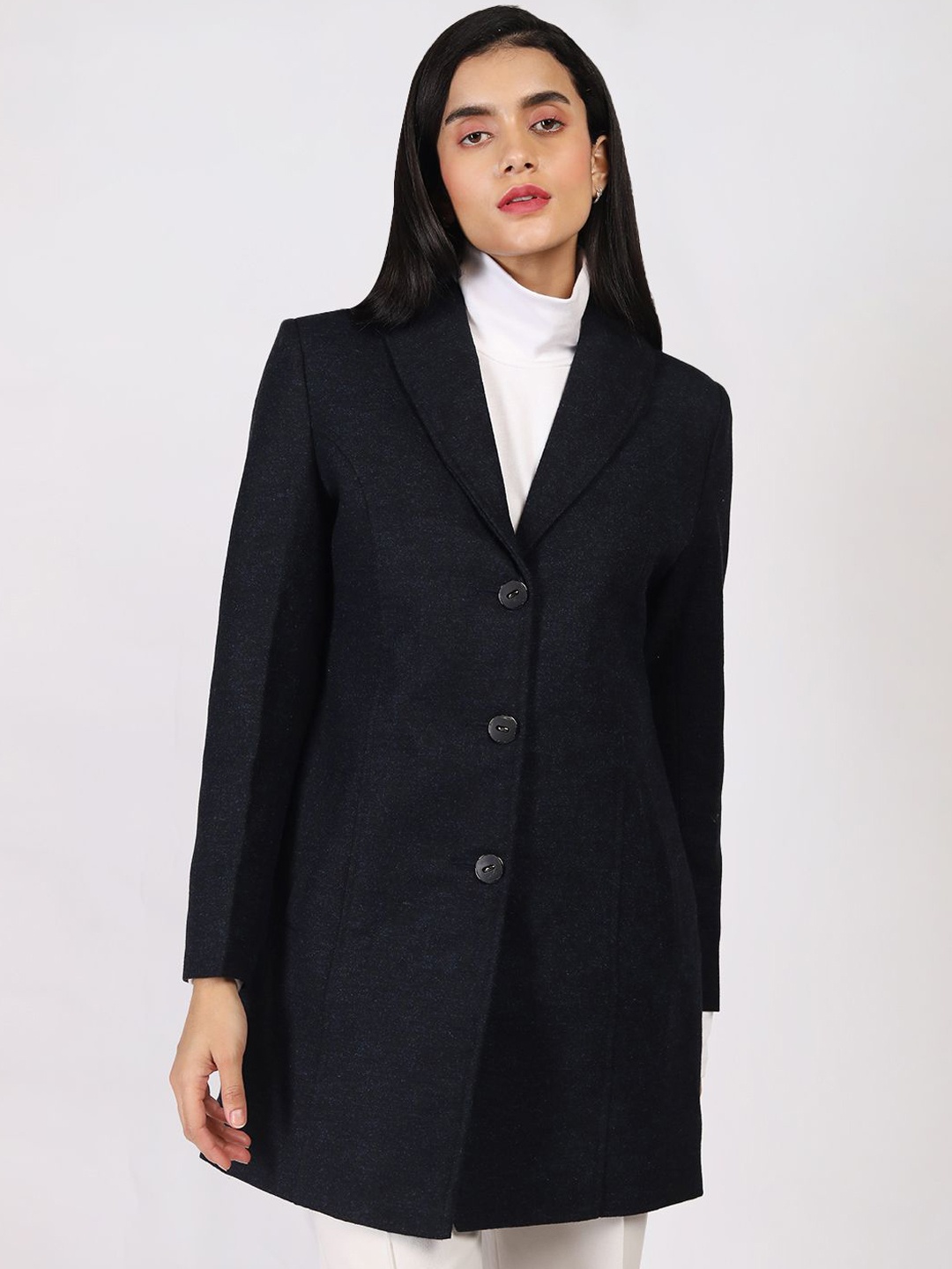 

HONNETE Women Single-Breasted Winter Trench Coats, Black