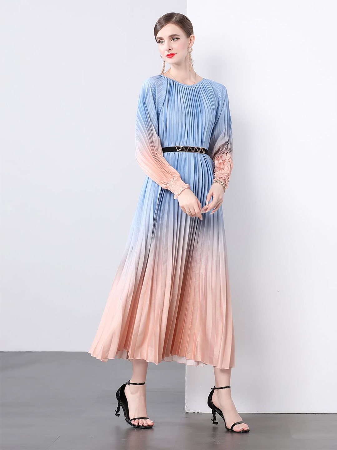 

JC Collection Women Tie and Dye Dyed Fit & Flare Midi Dress, Blue