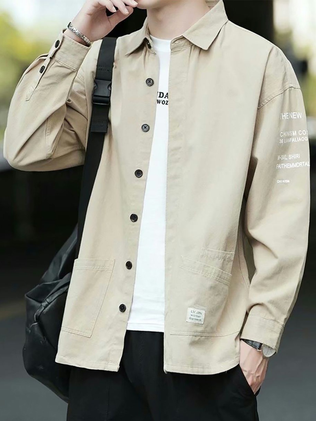 

StyleCast x Revolte Men Spread Collar Solid Casual Shirt, Beige