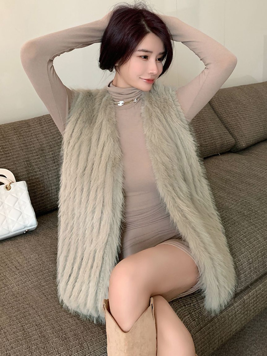 

JC Mode Front Open Overcoat, Coffee brown