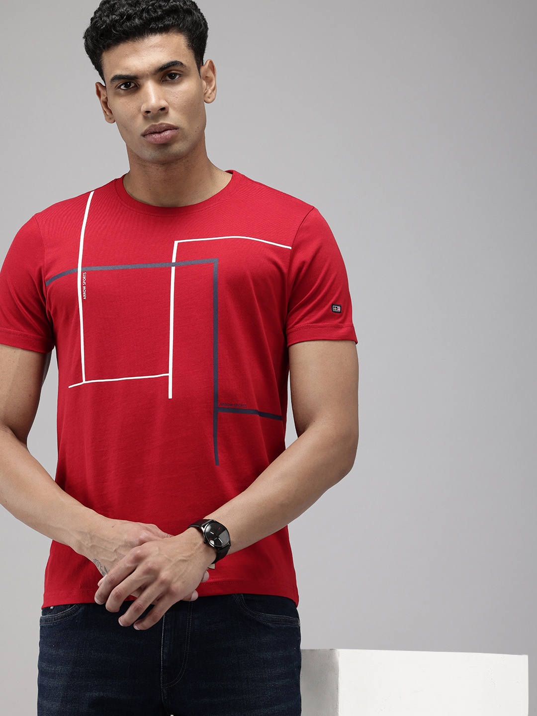 

Arrow Printed Pure Cotton T-shirt, Red