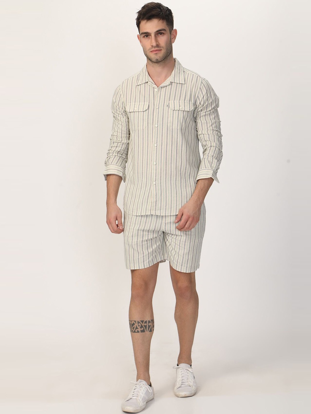 

POE Striped Shirt With Shorts Co-Ords, Green