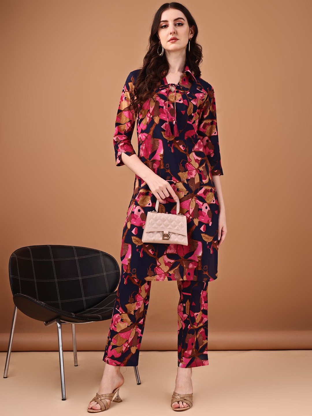 

Anouk Printed Pure Cotton Tunic & Trousers, Navy blue