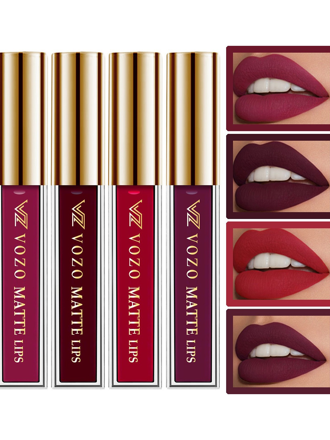 

VOZO Set Of 4 Vibrant Matte Liquid Lipstick-4ml Each-101-103-104-201, Red
