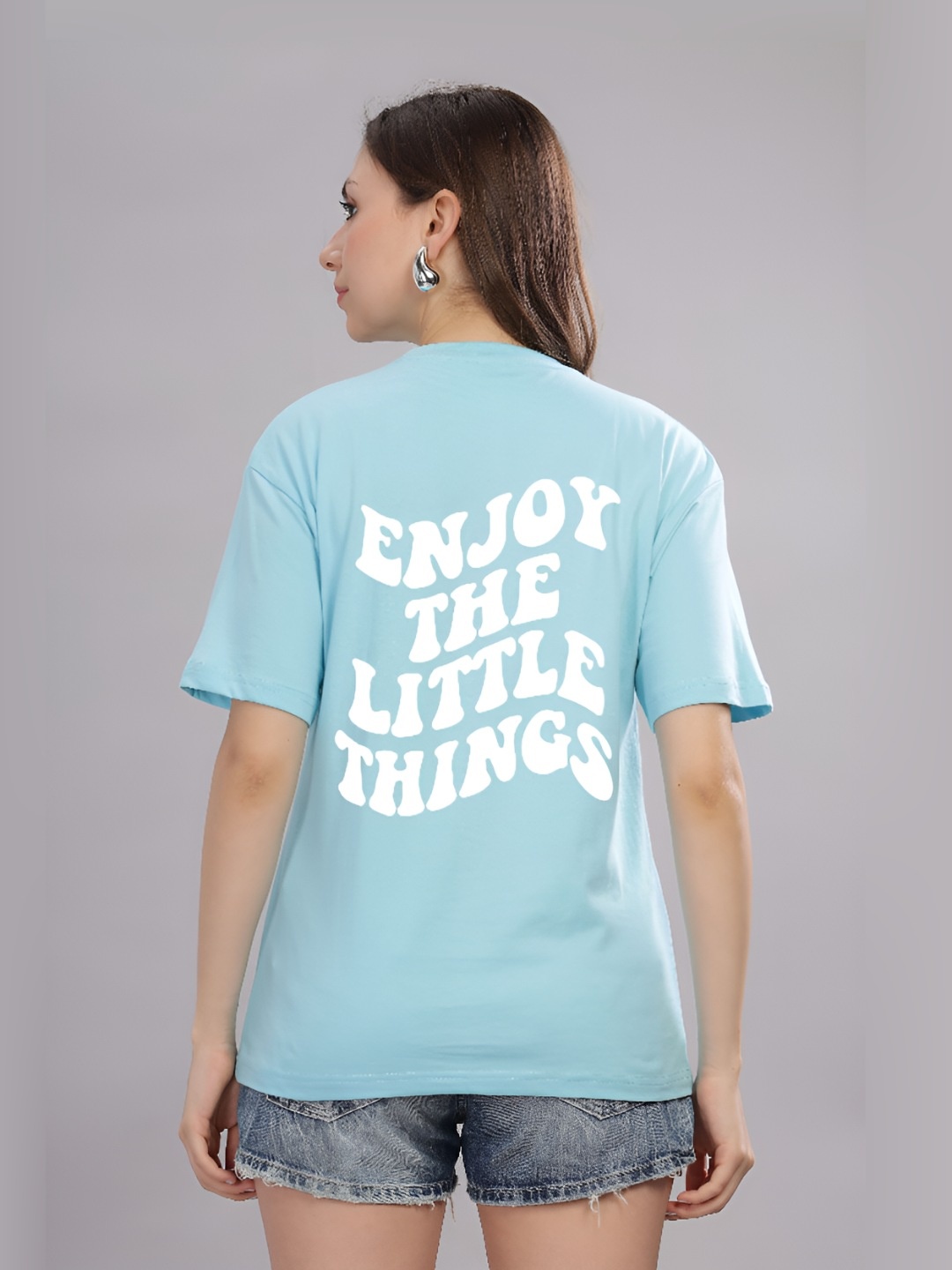 

FALTU.CO Women Printed Drop-Shoulder Sleeves Pure Cotton T-shirt, Blue