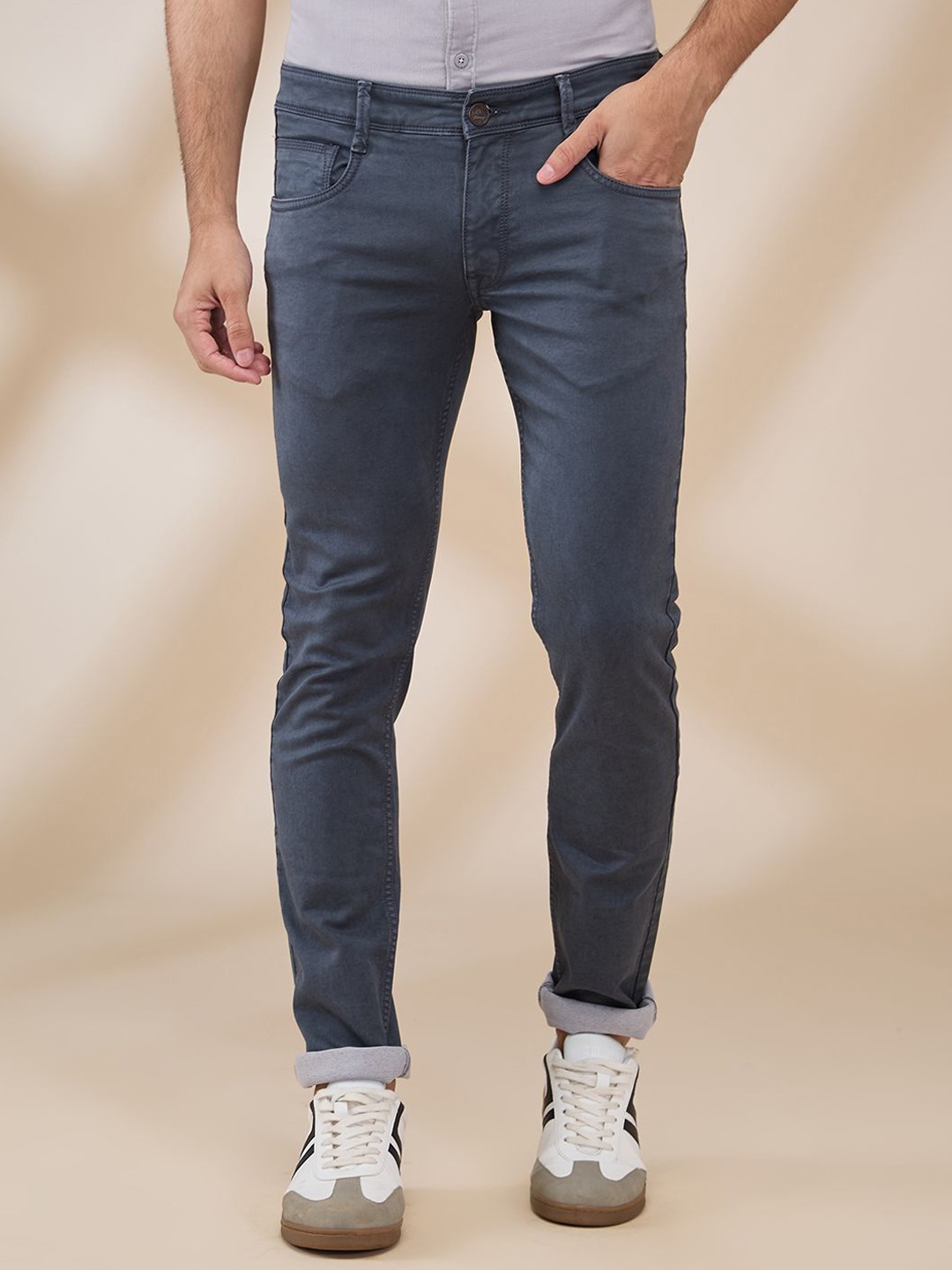 

Parx Men Tapered Fit Low-Rise No fade Cotton Jeans, Grey
