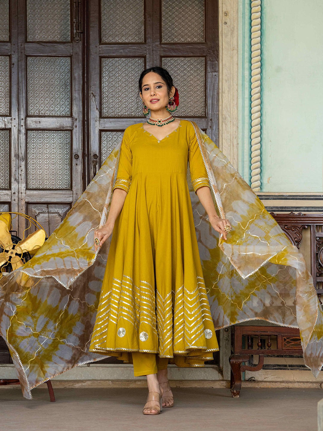 

GAYRAA Women Regular Pure Cotton Kurta with Trousers & With Dupatta, Mustard