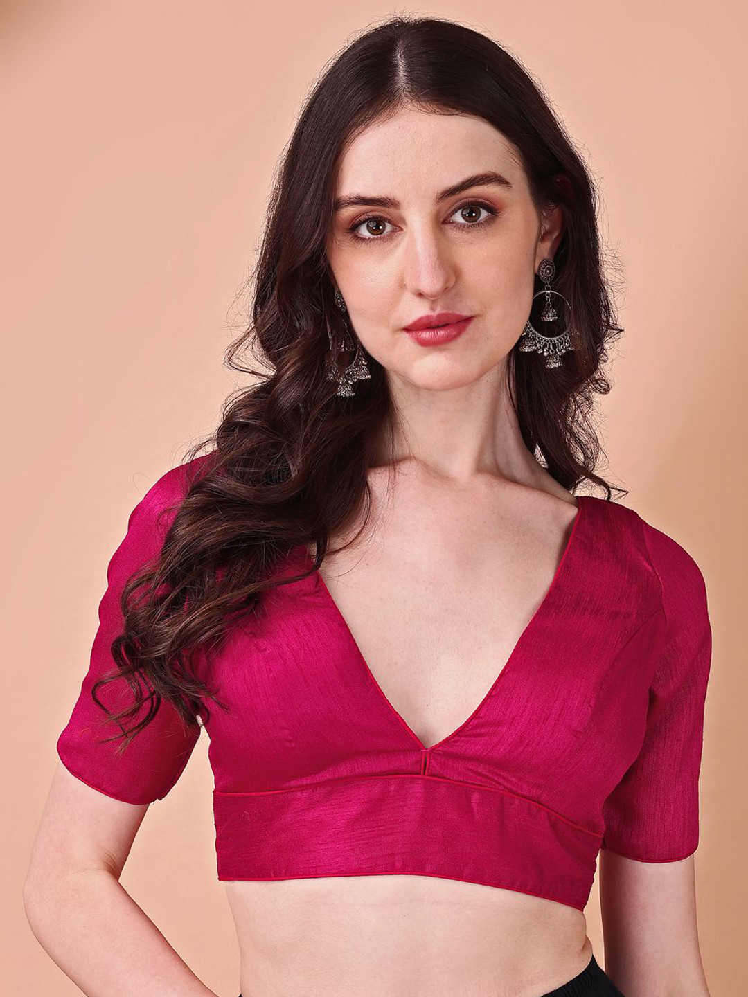 

Tikhi Imli V-Neck Short Sleeves Saree Blouse, Pink