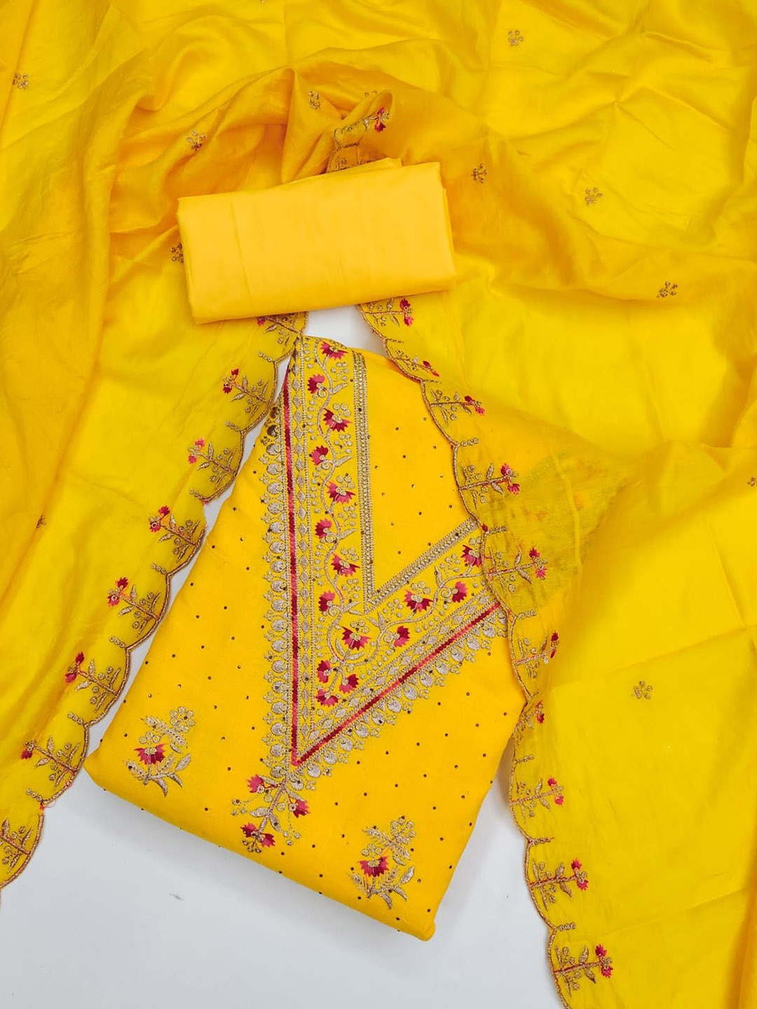 

LeeliPeeri Designer Embroidered Unstitched Dress Material, Yellow
