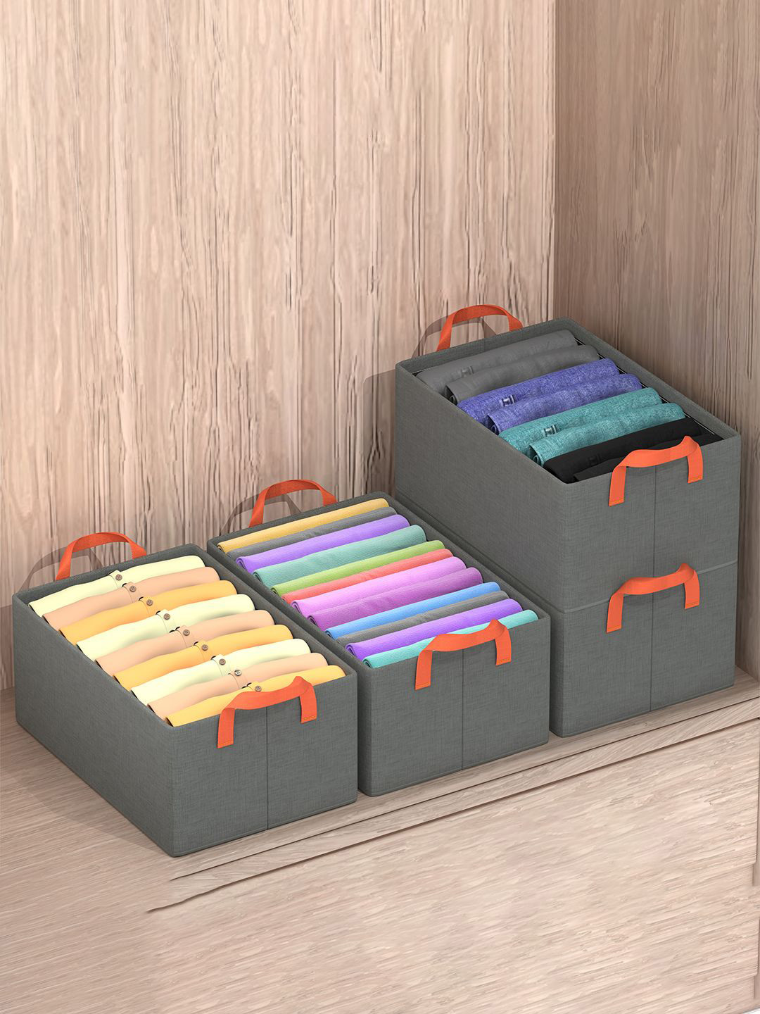 

Kuber Industries Grey & Orange 4 Pieces Cotton Drawer Organisers