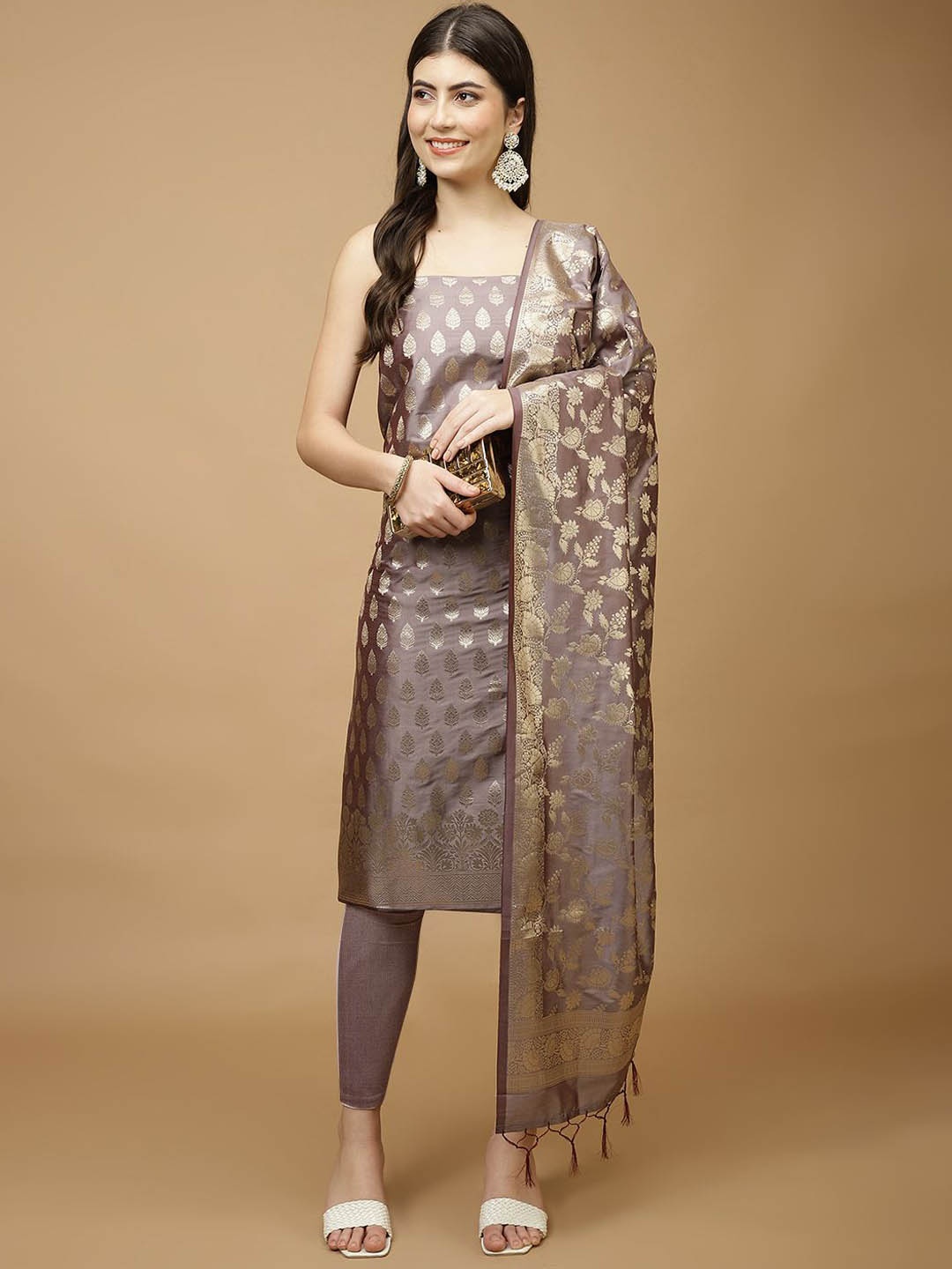 

Meena Bazaar Art Silk Unstitched Dress Material, Grey
