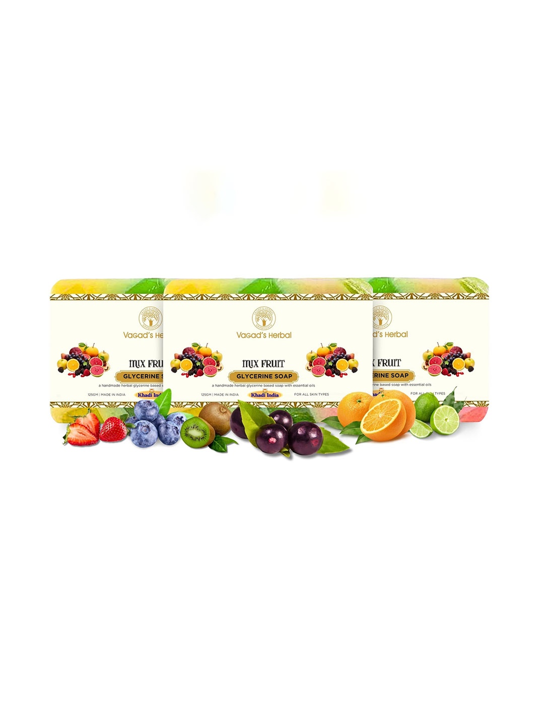

Vagads Set Of 3 Khadi India Mix Fruit Soap - 375 g Each, Multi