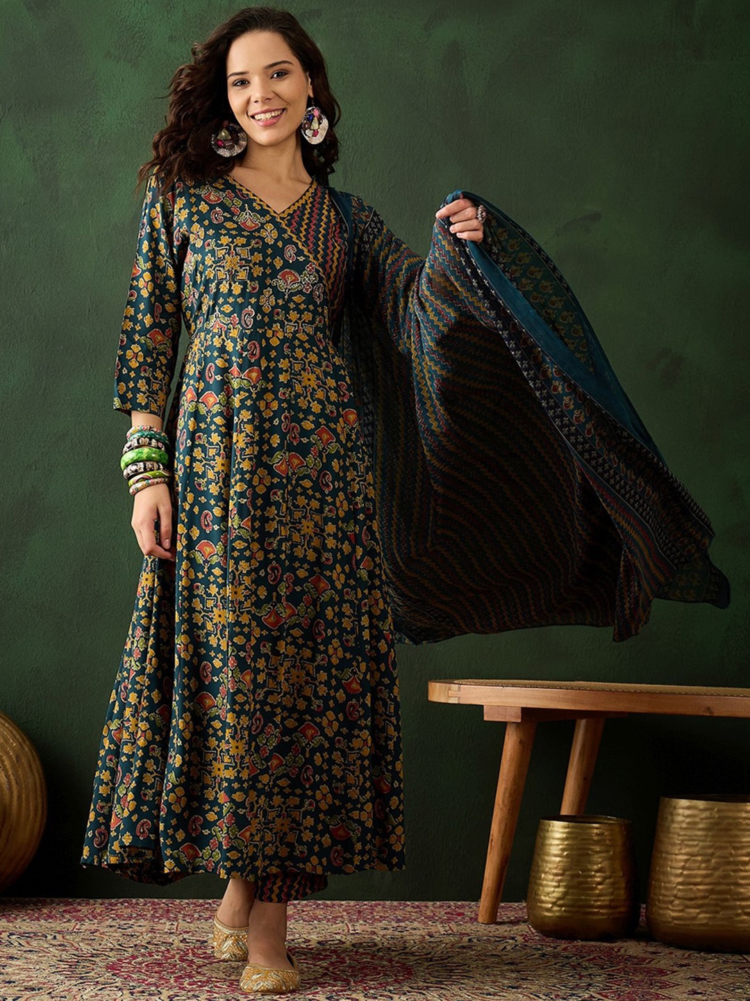 

Sangria Printed Pure Cotton Kurta Set, Green