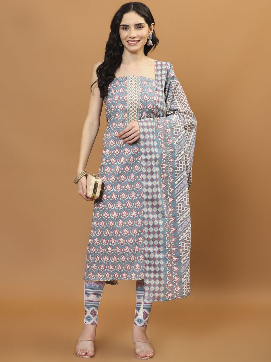 

Meena Bazaar Printed Unstitched Dress Material, Blue